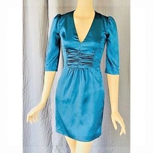 Burberry Teal Green Silk 3/4 Sleeve Dress XS